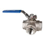 2" NPT SS L-PORT 3-WAY BALL VALVE