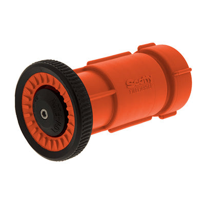 Fog/ Straight Nozzle, LO-FLO (15 to 50 GPM) TWIST-TO-SHUT-OFF, Red, w/Reducer  1" NPSH female